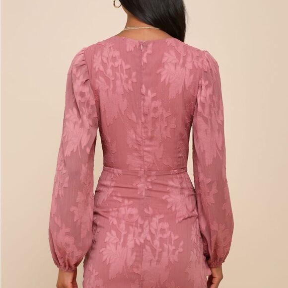 Lulus | Meant to Shine Mauve Floral Jacquard Long Sleeve Mini Dress | M NWT - Picture 3 of 8